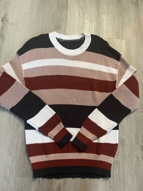 🔥0051–Striped Crewneck Sweater in Brown, Black & White